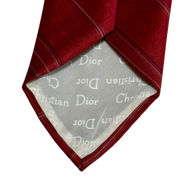 Christian Dior Silk Burgundy Diagonal Striped Designer Mens Tie - Picture 4 of 4